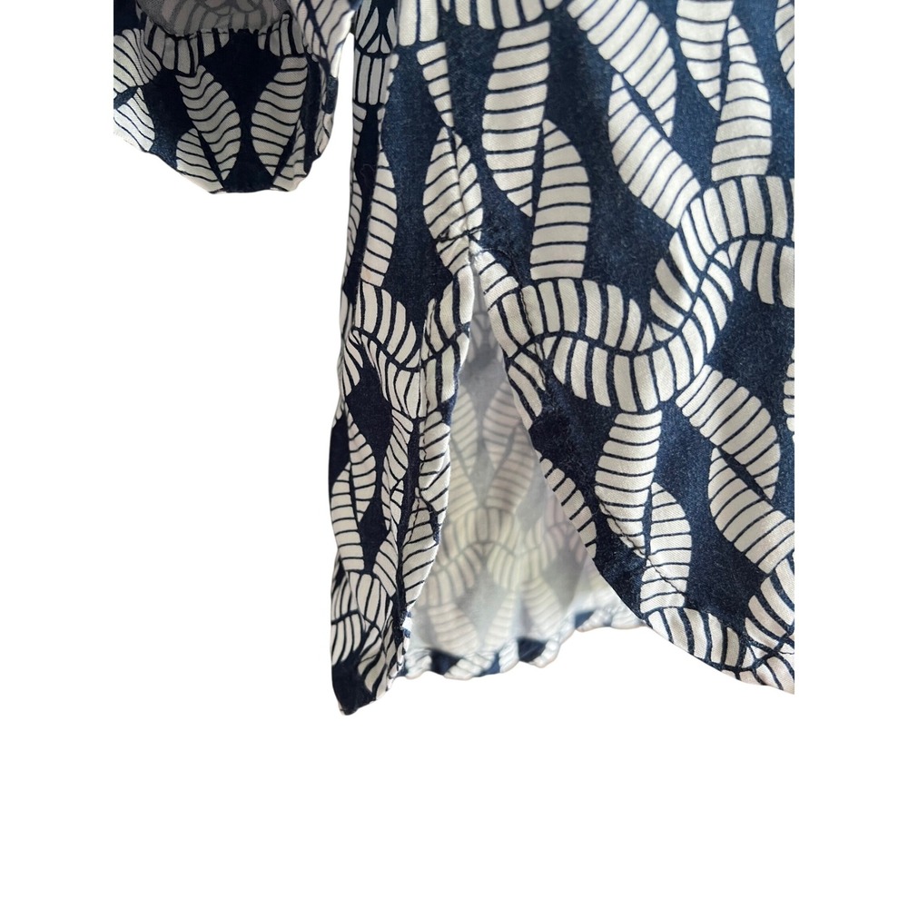 Escapada Living Navy White Geometric Rope Print Boatneck Tie Sleeve Blouse L - Picture 8 of 8